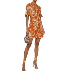 Nicholas Silk Floral Short Sleeve Mini Dress Orange Size 2